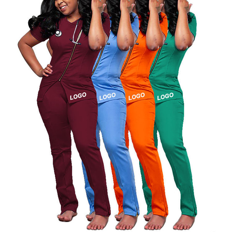 Light Color Womens Elastic Waist Hospital Medical Uniforms Set Jogger Nursing Scrubs For Sale