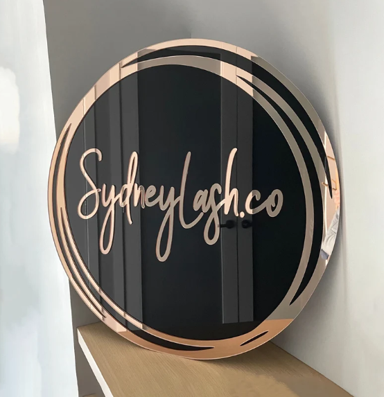 Custom 3D High Quality Acrylic Led Sign Board Circle Name Mirror Plate Sign Beautiful Salon Store Decor