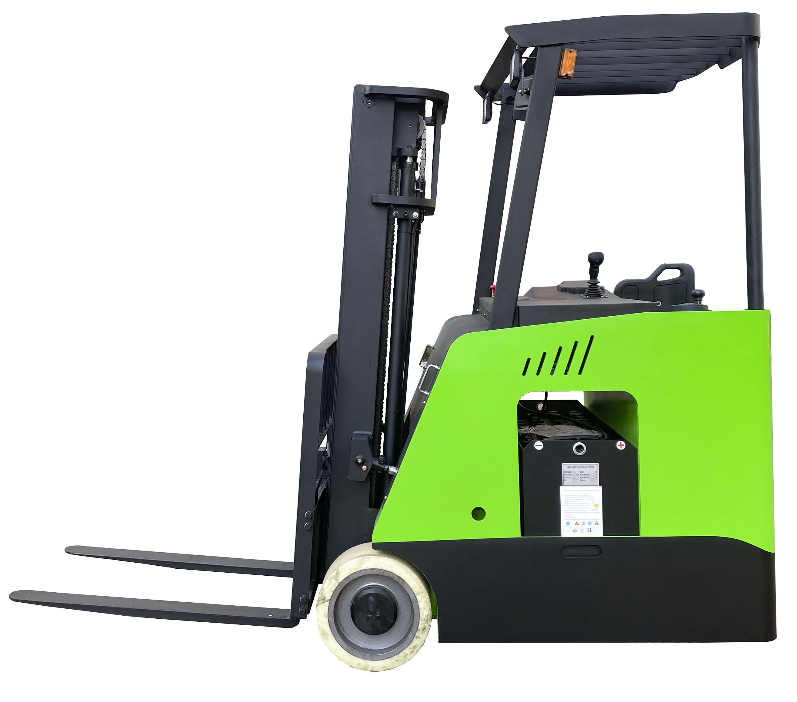 3 Wheel electric forklift man standing type Lift Truck with lion battery 1.5t 1.8t 2.0t 2.3t