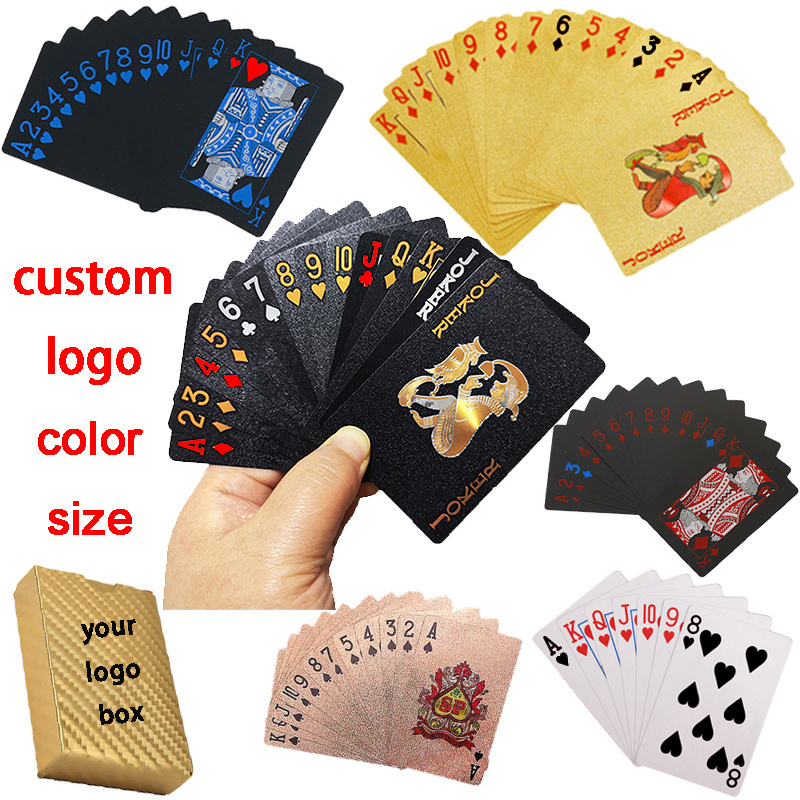 High Quality Plastic Card Smooth Waterproof Black Playing Cards Gold Plated Red Blue Durable Poker Board Games Custom Logo Decks