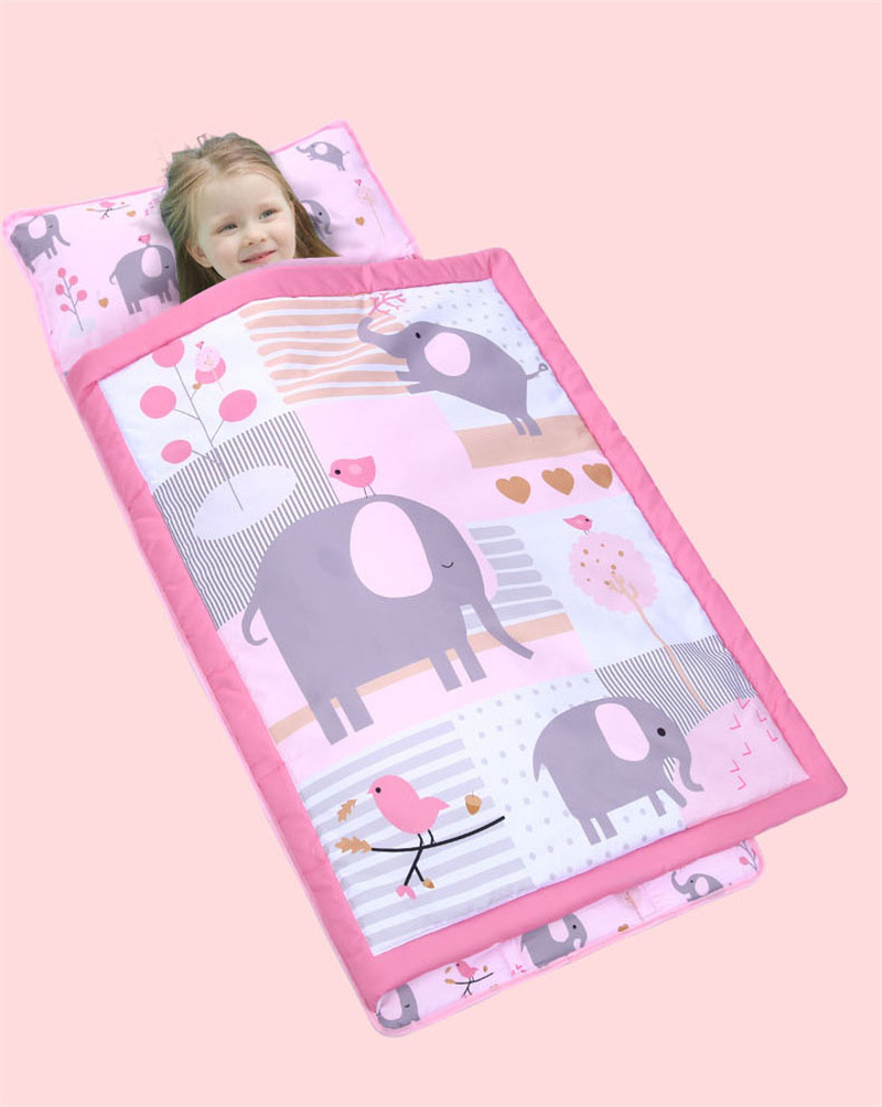 Portable Floral Nap Mat Removable Wool Pillow Kids Preschool Girls Boys Kindergarten Sleeping Bag Wool Daycare Napping Mat