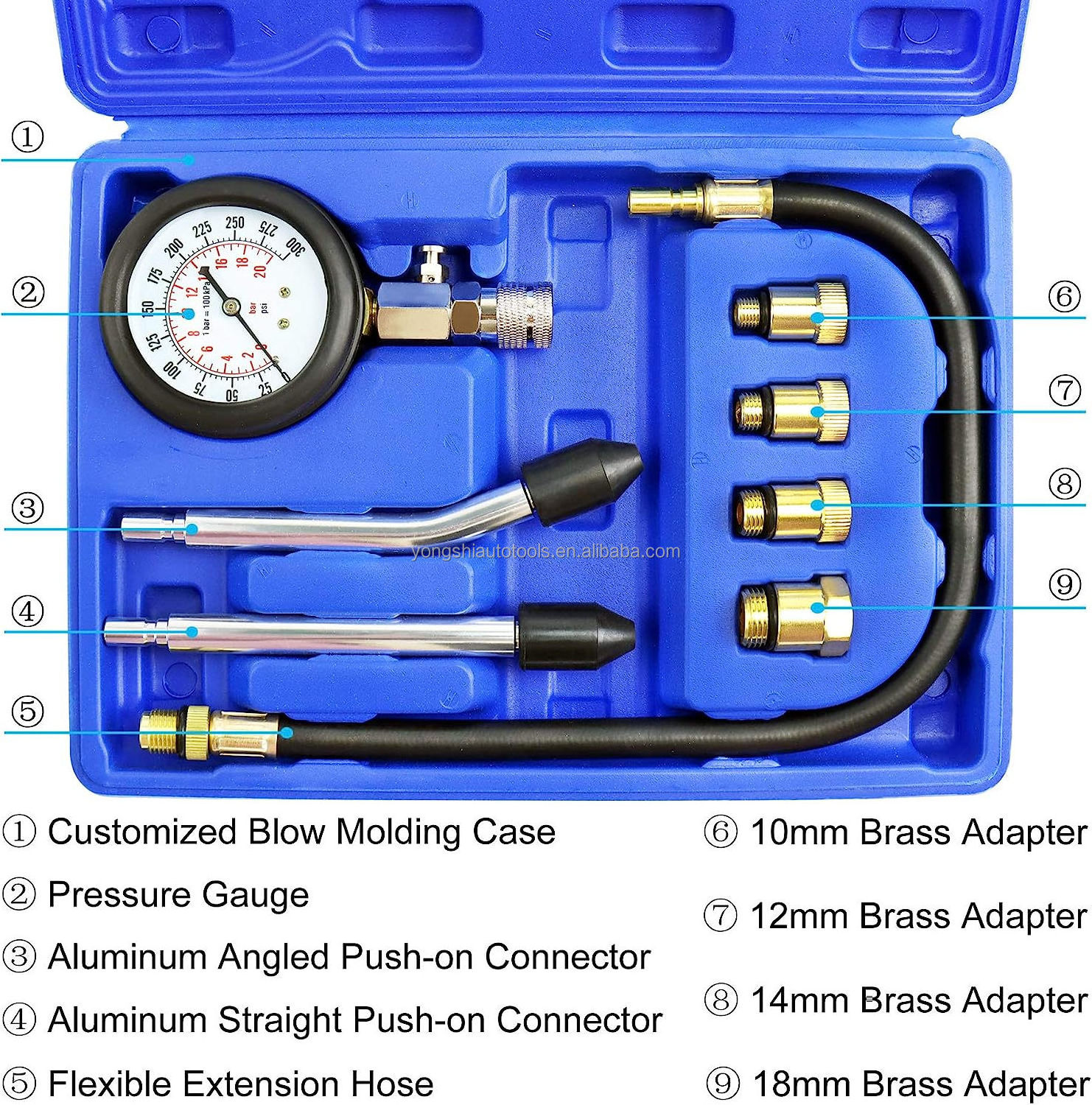 Diagnostic Tools Set With Adapters For Small Gas Petrol Gasoline Engine Automotive Petrol Engine Compression Tester