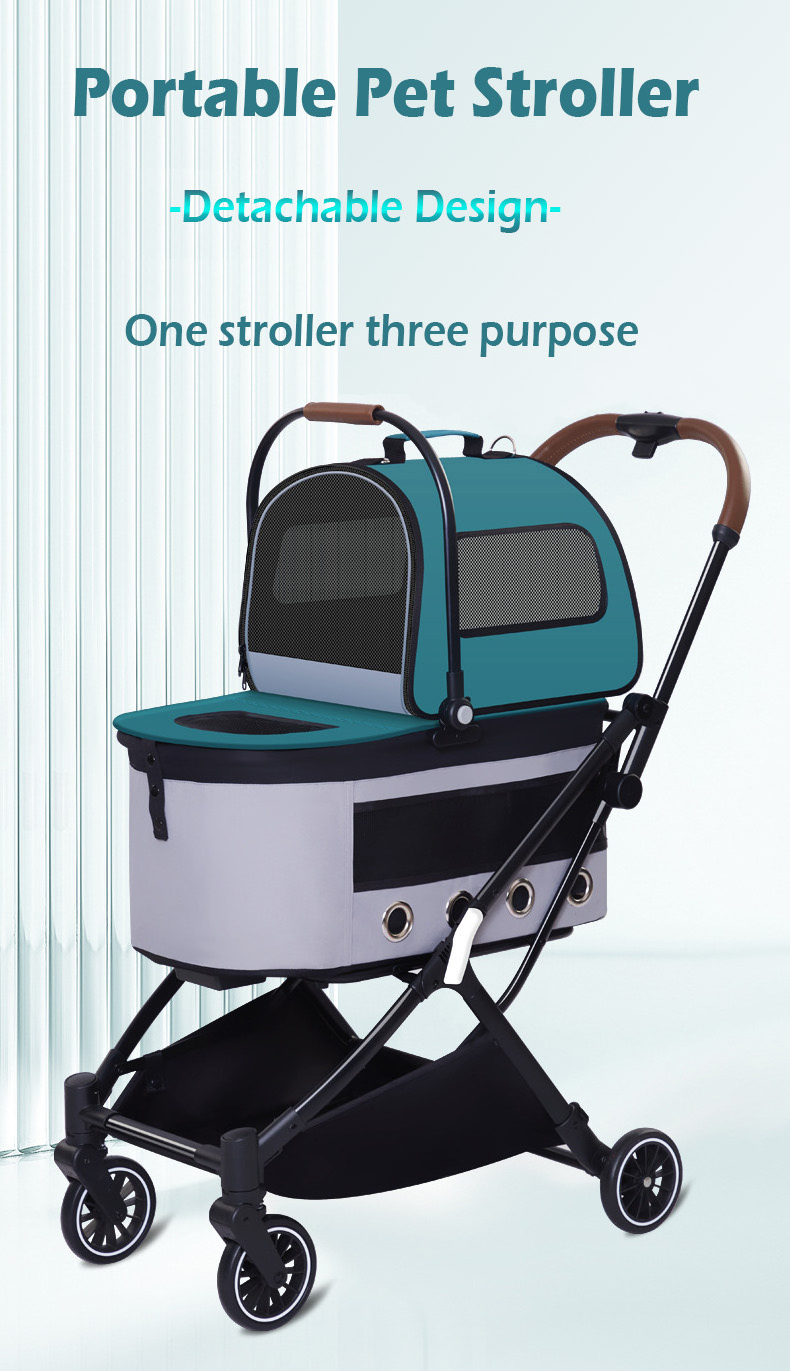 High landscape luxury twins pet stroller 3 in 1 steel frame folding double pram dog cat stroller