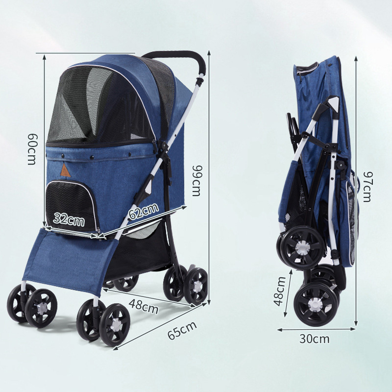 Lightweight high view folding four wheel pet stroller foldable with swivel wheels