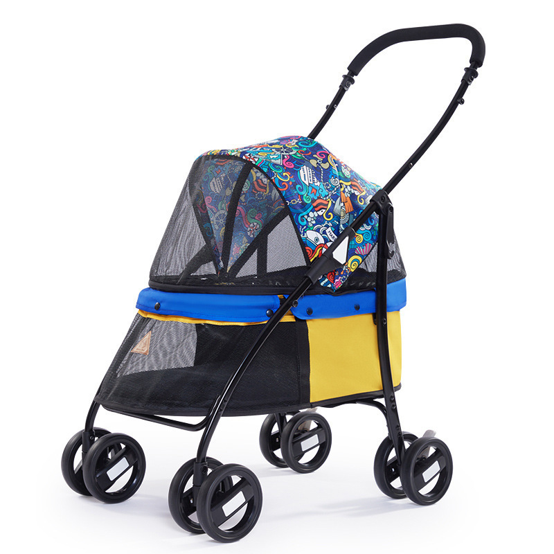 Luxury 4 wheels pet stroller trolley small dogs and carrier with umbrella function