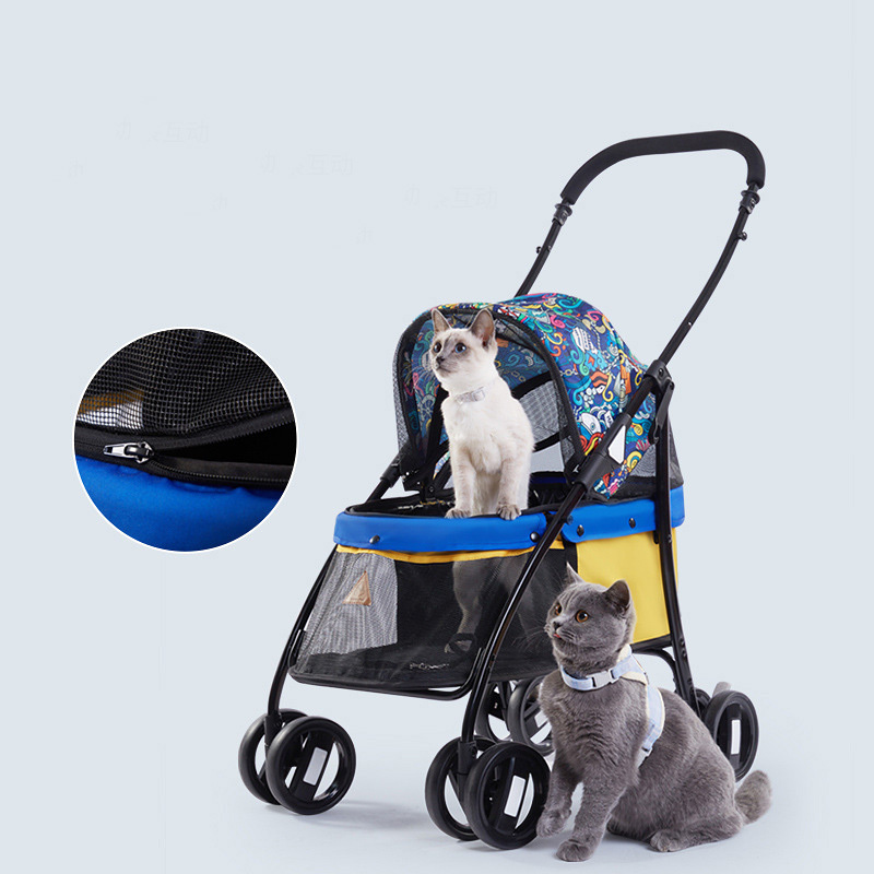 Luxury 4 wheels pet stroller trolley small dogs and carrier with umbrella function