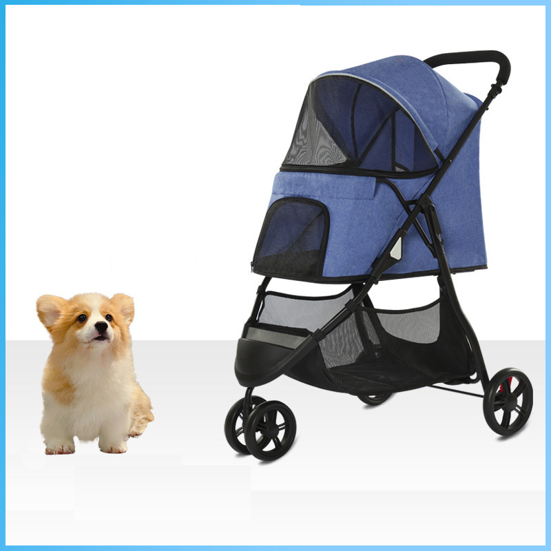 3 wheels lightweight steel dog show trolley stroller with detachable carrier