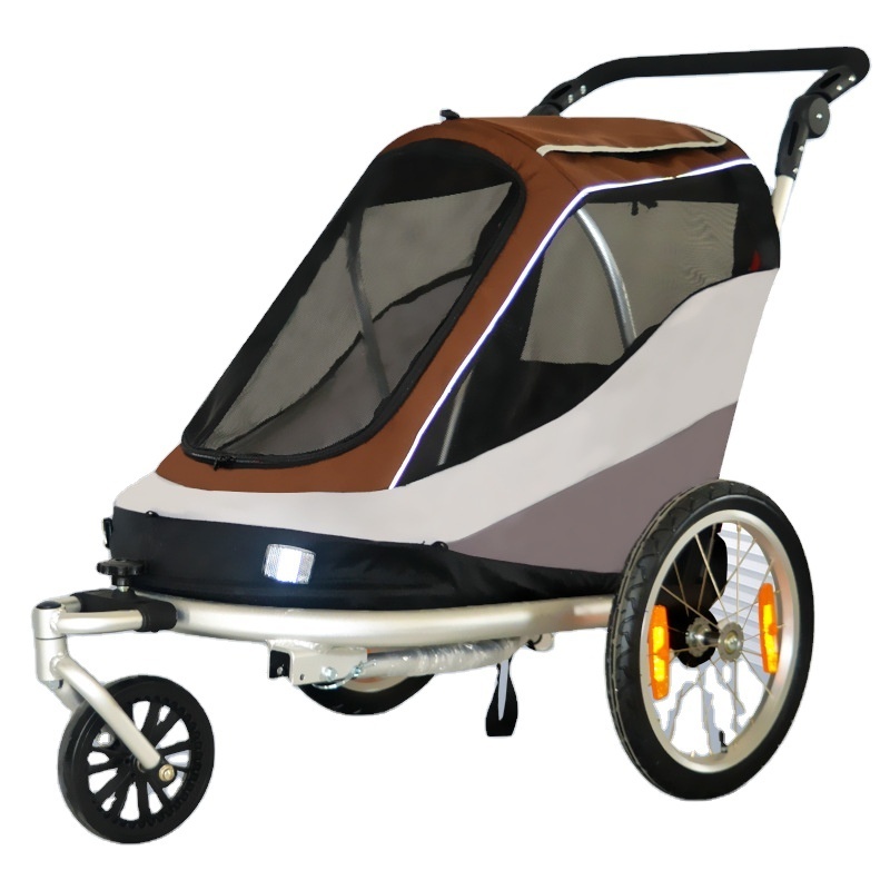 high quality pet bike trailer stroller foldable extra large dog jogger trolley with 3 wheels