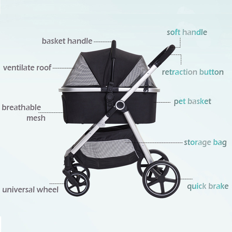 Collapsible Stroller Wagon Large Capacity Folding Pet Stroller For Large Dog