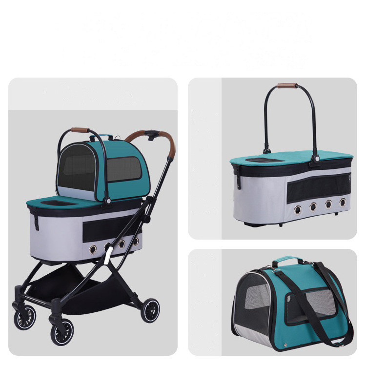 High landscape luxury twins pet stroller 3 in 1 steel frame folding double pram dog cat stroller