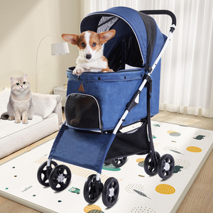 Lightweight high view folding four wheel pet stroller foldable with swivel wheels