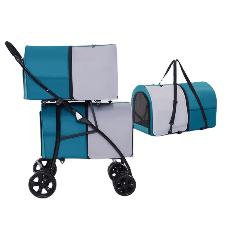 luxury 3 in 1 pet stroller detachable travel dog trolley double pet stroller with wheels