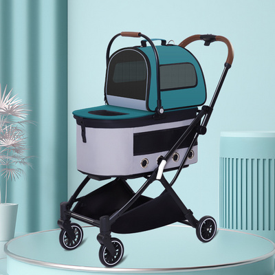 High landscape luxury twins pet stroller 3 in 1 steel frame folding double pram dog cat stroller