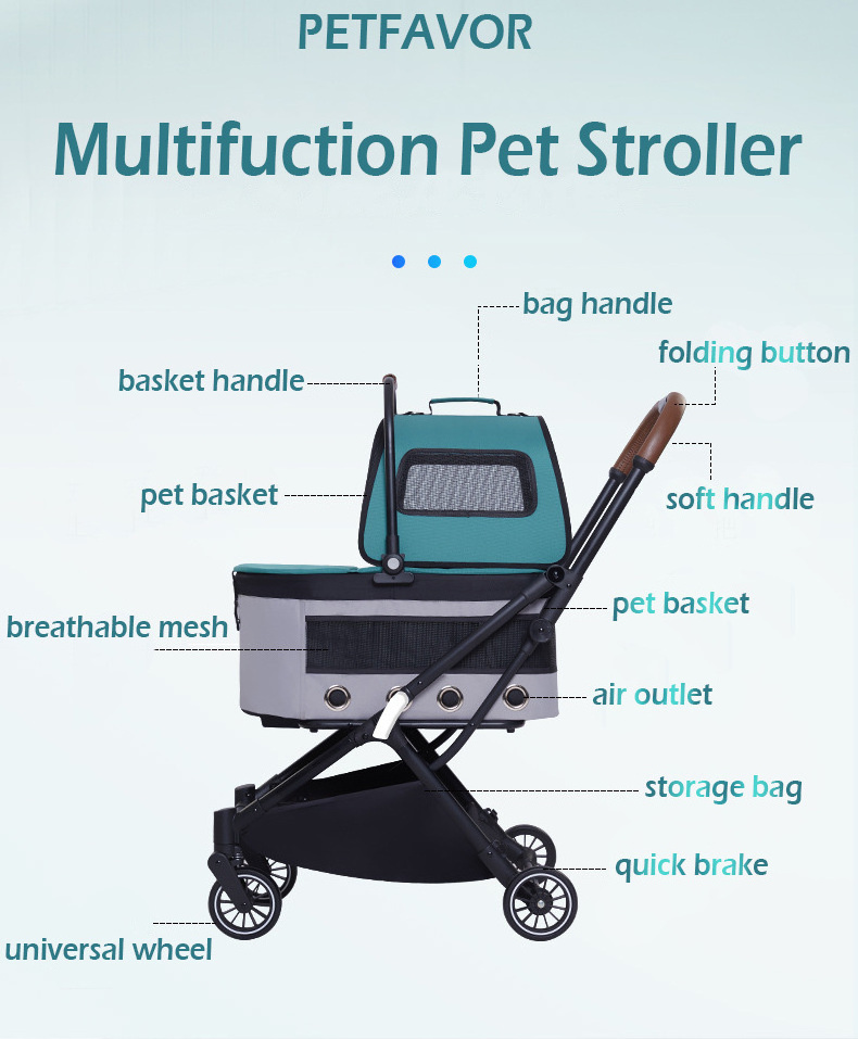 High landscape luxury twins pet stroller 3 in 1 steel frame folding double pram dog cat stroller