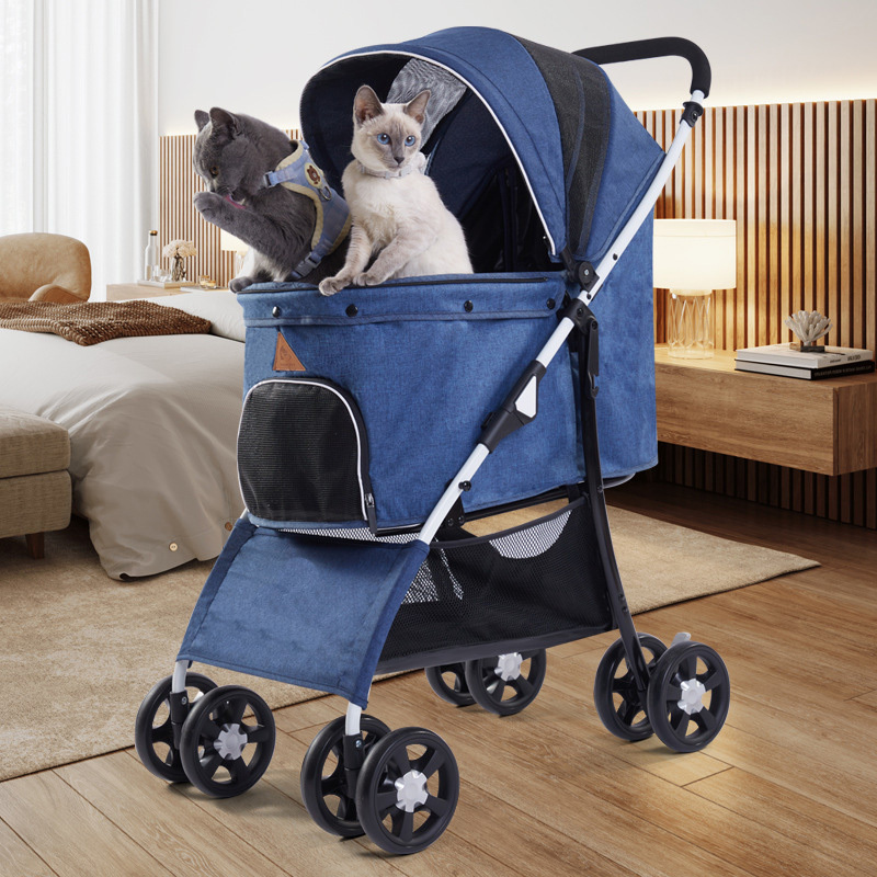 Lightweight high view folding four wheel pet stroller foldable with swivel wheels