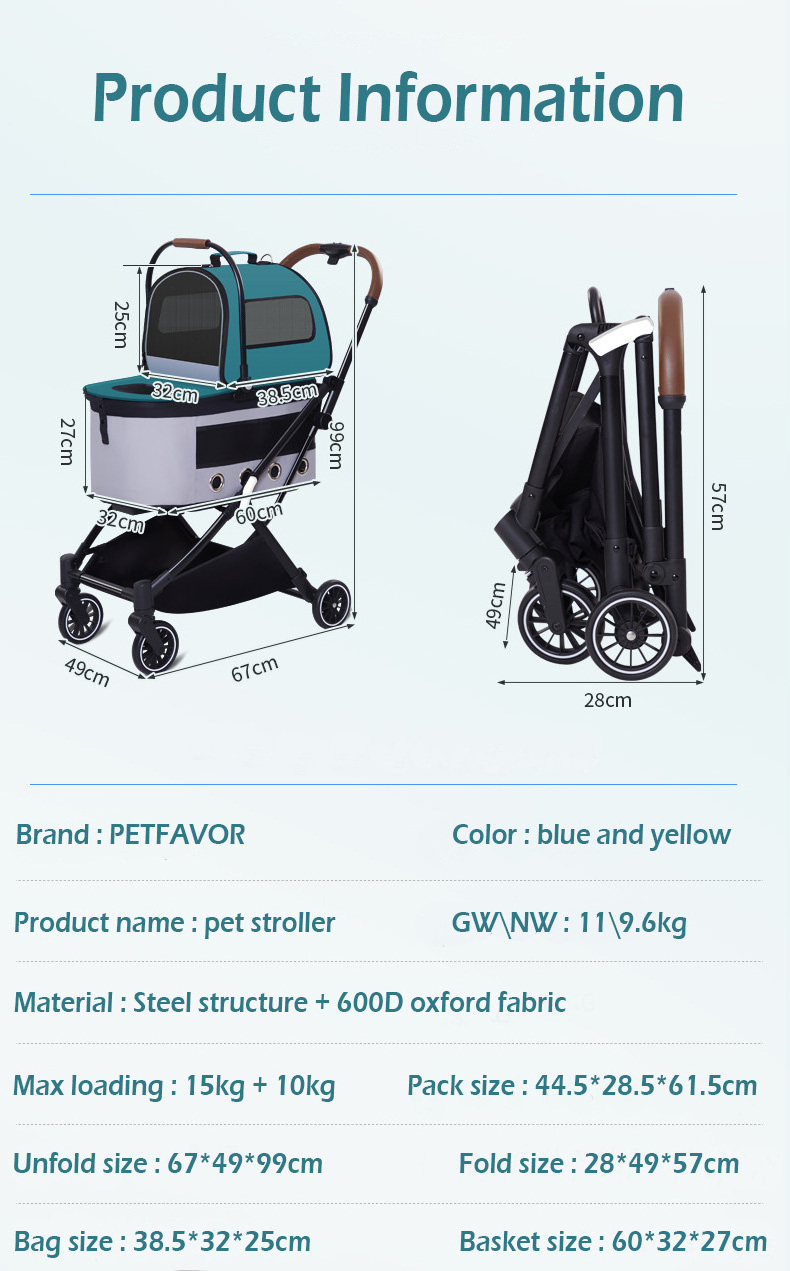 High landscape luxury twins pet stroller 3 in 1 steel frame folding double pram dog cat stroller