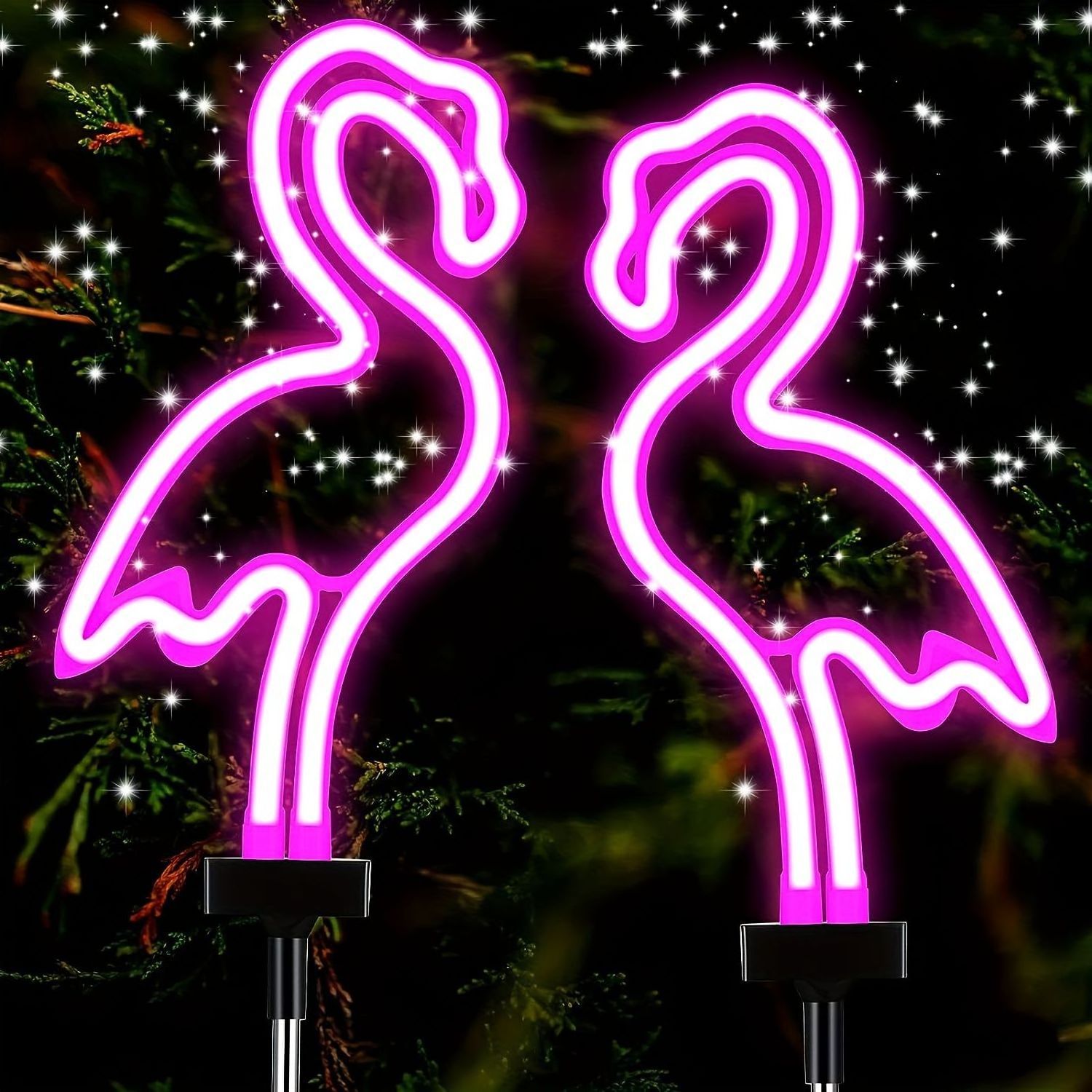 Outdoor Waterproof Solar Led Neon Stake Light Pink Flamingo Neon Lawn Lamp Garden Pathway Decorative Stake Lights