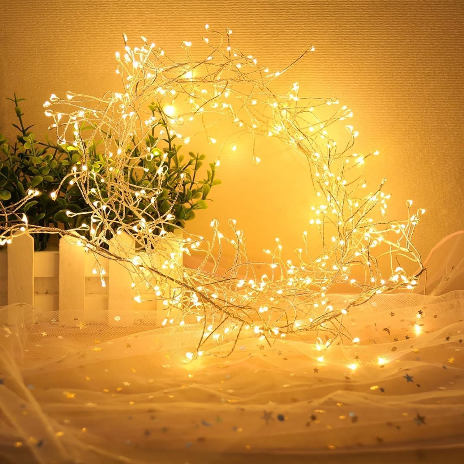 Indoor Holiday Decorative Led Warm White Green Line Christmas Tree Decoration Firecracker String Lights