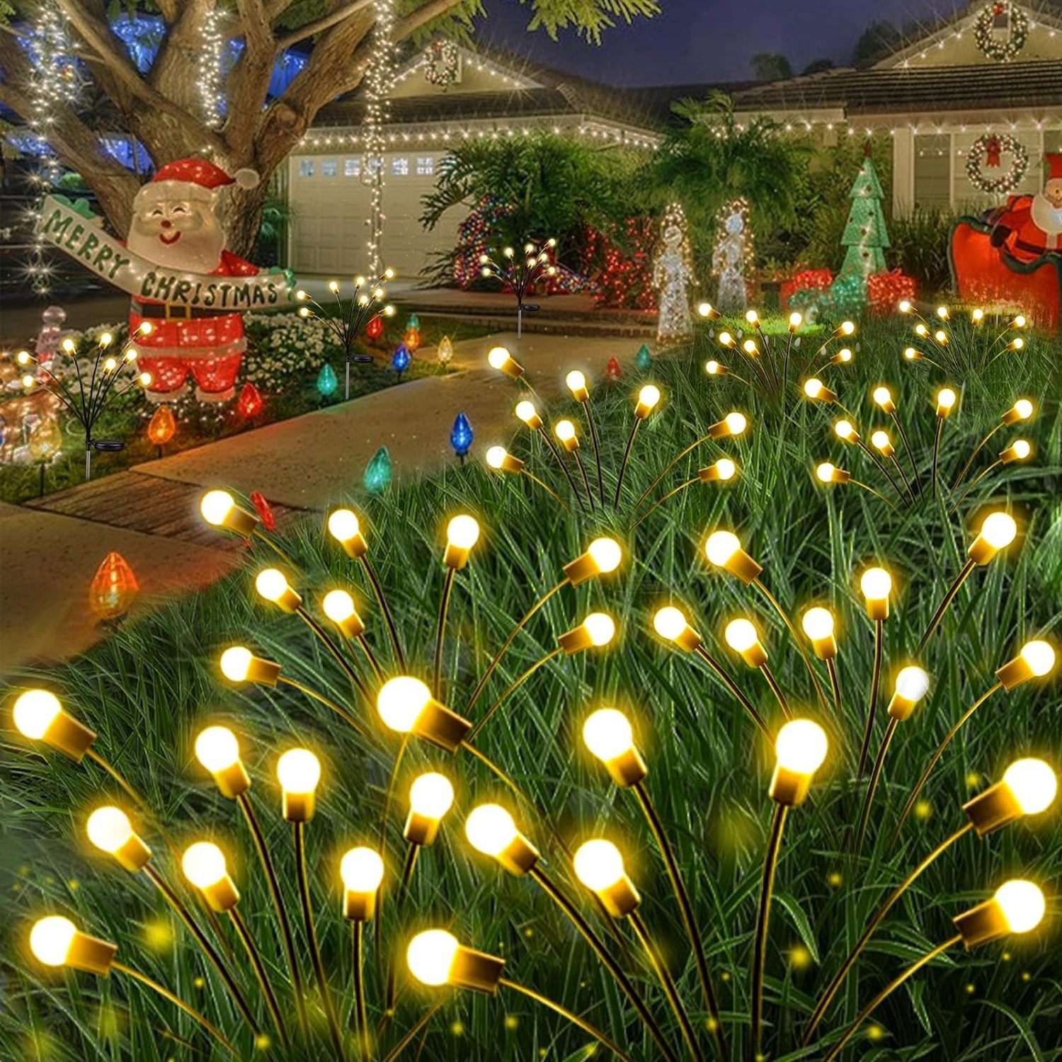 Solar Powered Firefly Garden Light Starburst Firefly Swaying Light Color Changing Rgb For Yard Patio Pathway Decoration