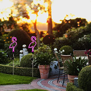 Outdoor Waterproof Solar Led Neon Stake Light Pink Flamingo Neon Lawn Lamp Garden Pathway Decorative Stake Lights