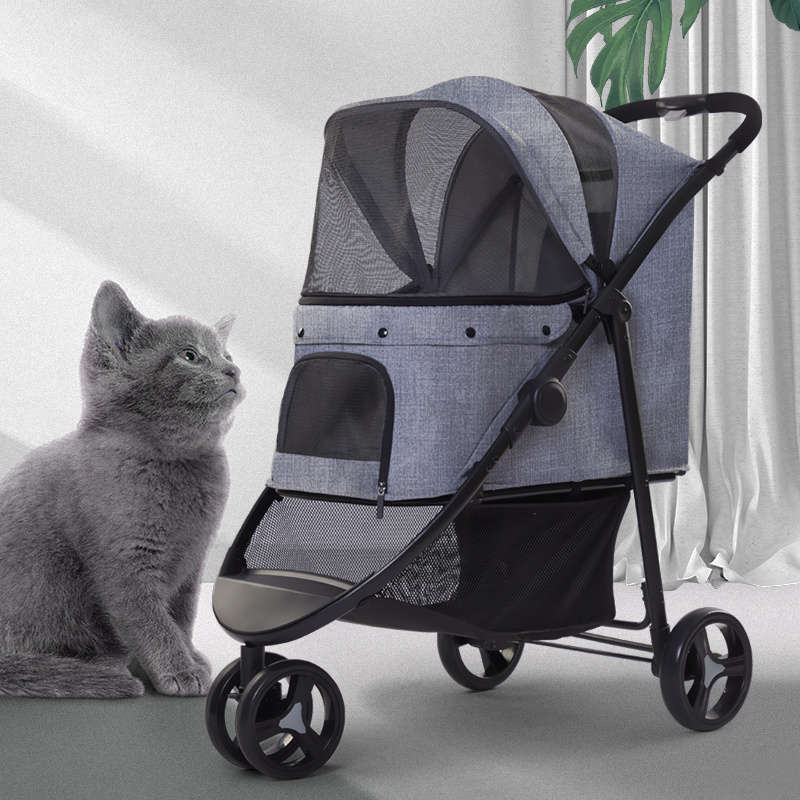 Easy one-step folding Dog stroller 3 wheels large outdoor Trolley Pet stroller  with High quality