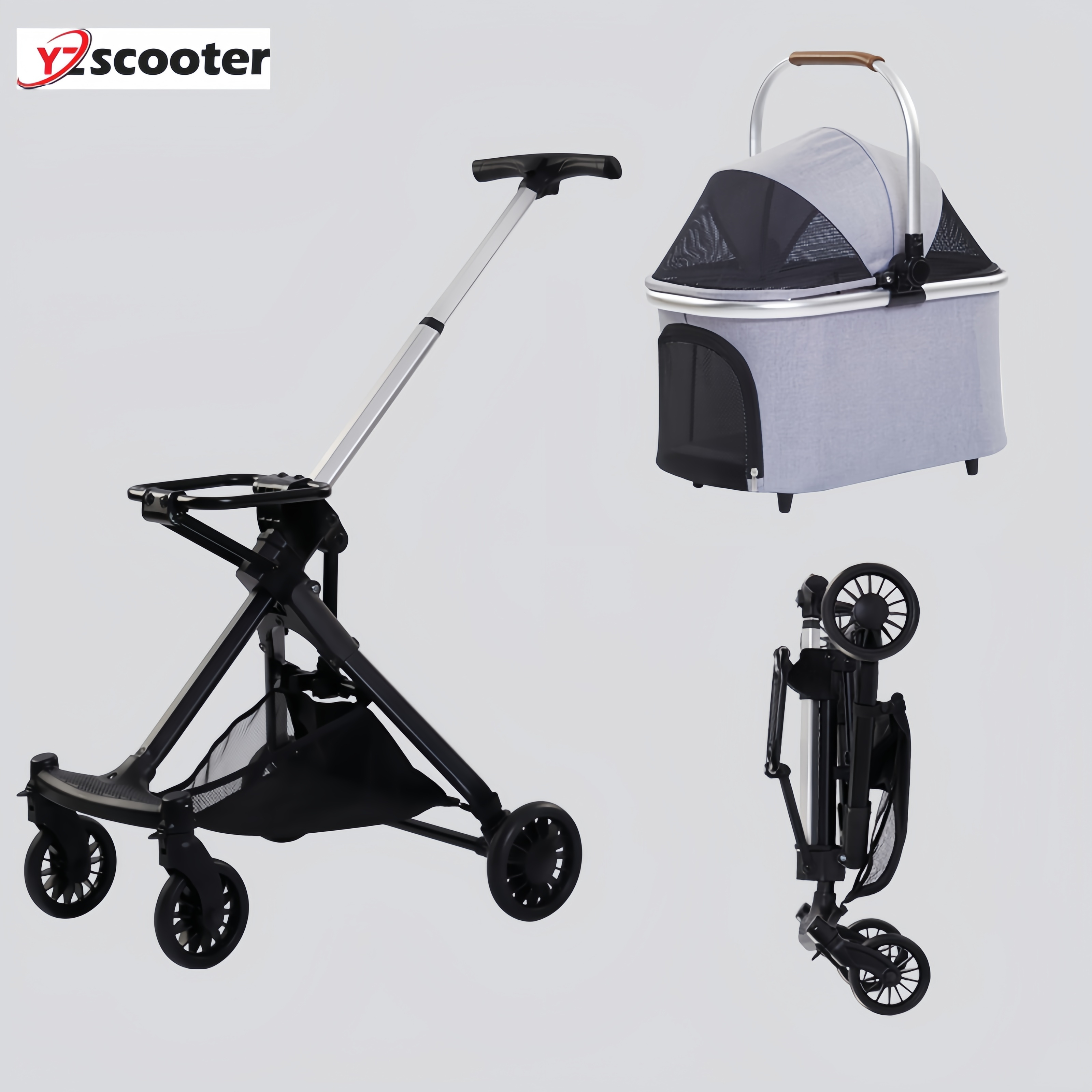 Luxury 4 Wheel Walkers Carriers Pet Cat Dog Stroller With Removable Carriage