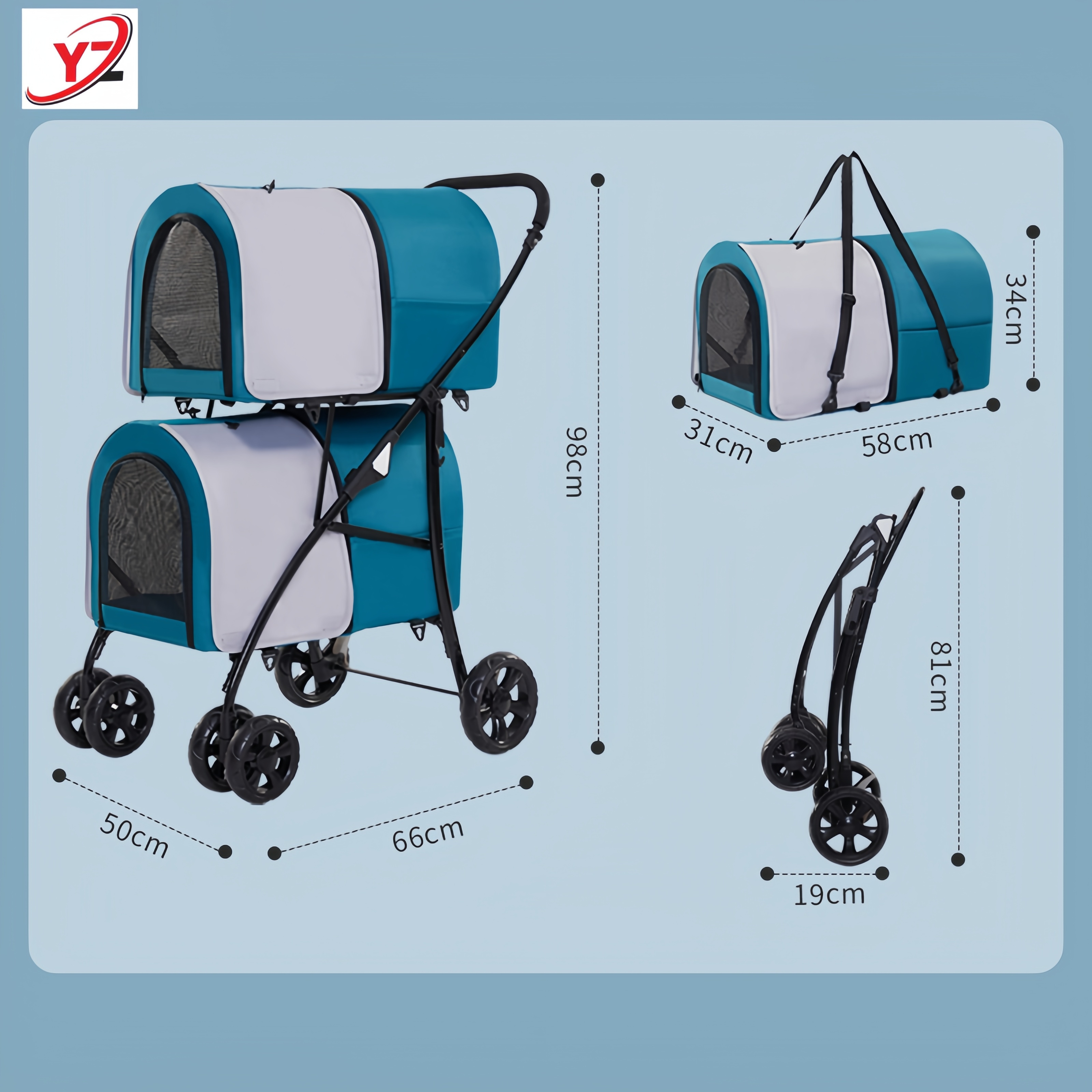 Hot Sale Foldable Removable Travel Stroller Carrier For Dog Cat Pet Twin Double Seat