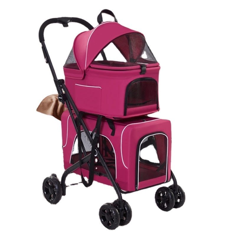 Customized Folding Four wheels Easy Walk Travel Cat Carrier Cart Carriage Pet Dog Stroller