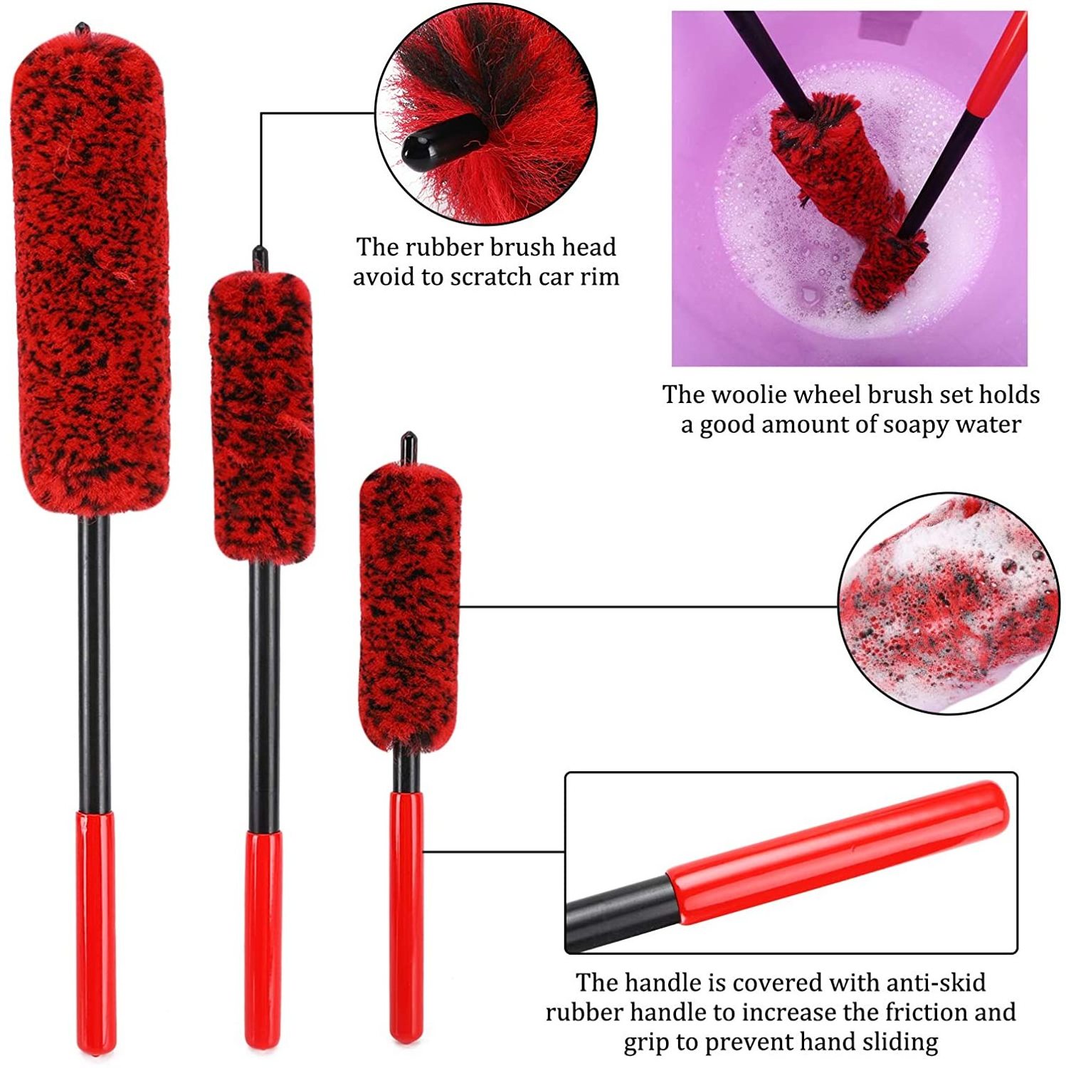 3 Pcs Microfiber  Wheel cleaning  Brushes for cleaning wheel or tire