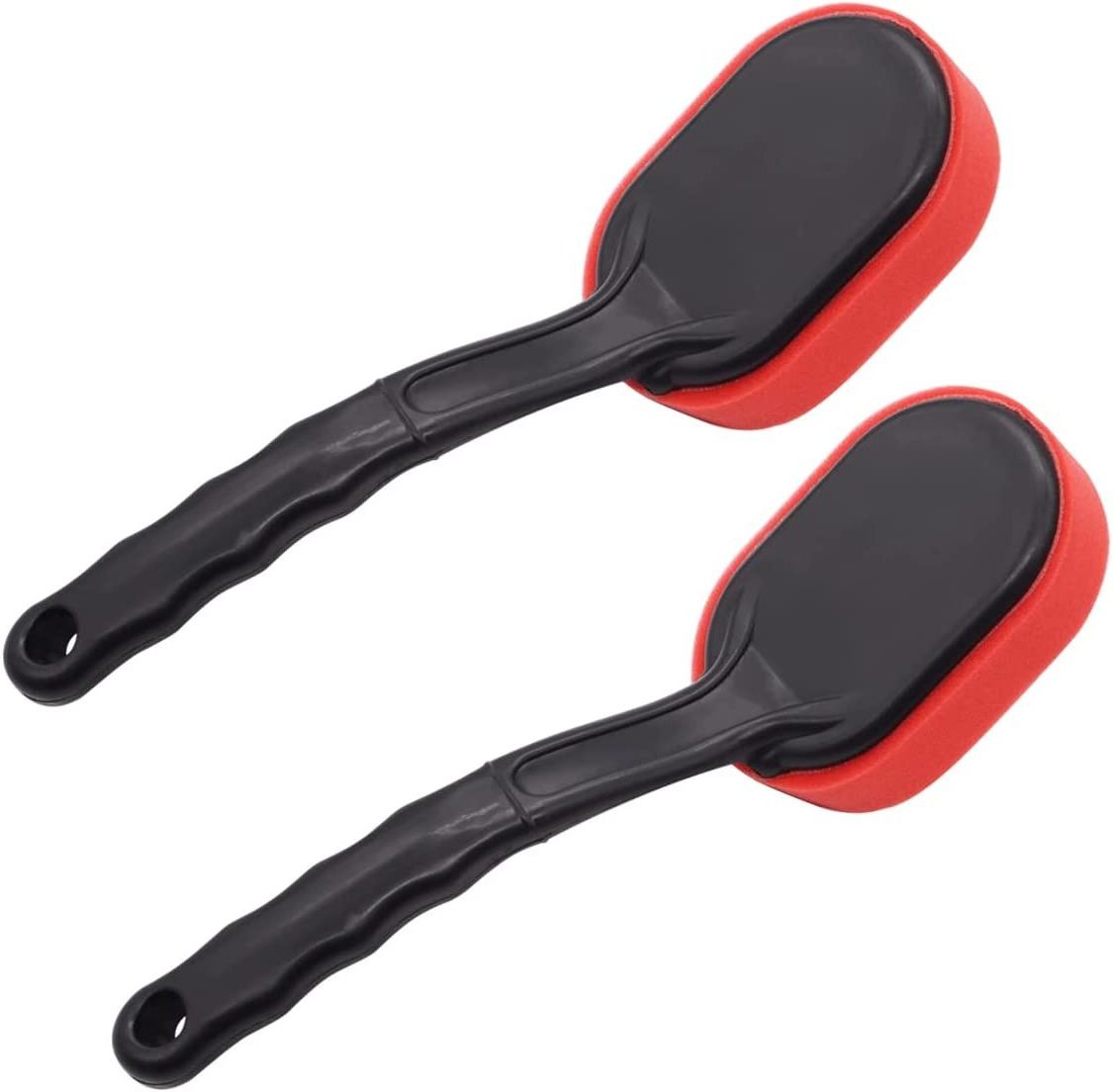 2PCS set Red foam Professional Tire Shine  Applicator Brush with Handle Multipurpose Curved Tire Detail Sponge