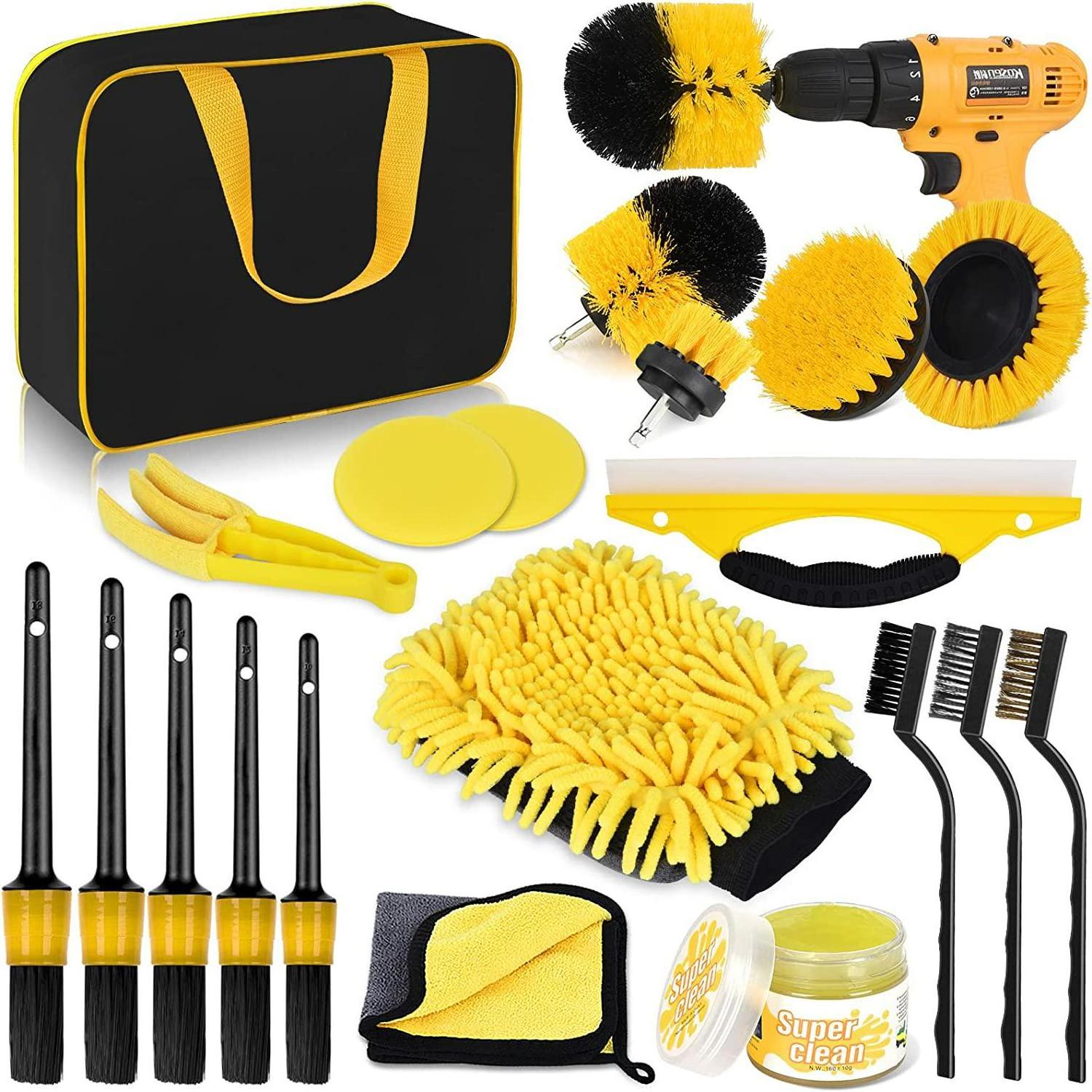 Factory Detailing Brush Drill Cleaning Brush Set 21 Pcs Car Cleaning Tools Kit For Washing Interior Tire Rim