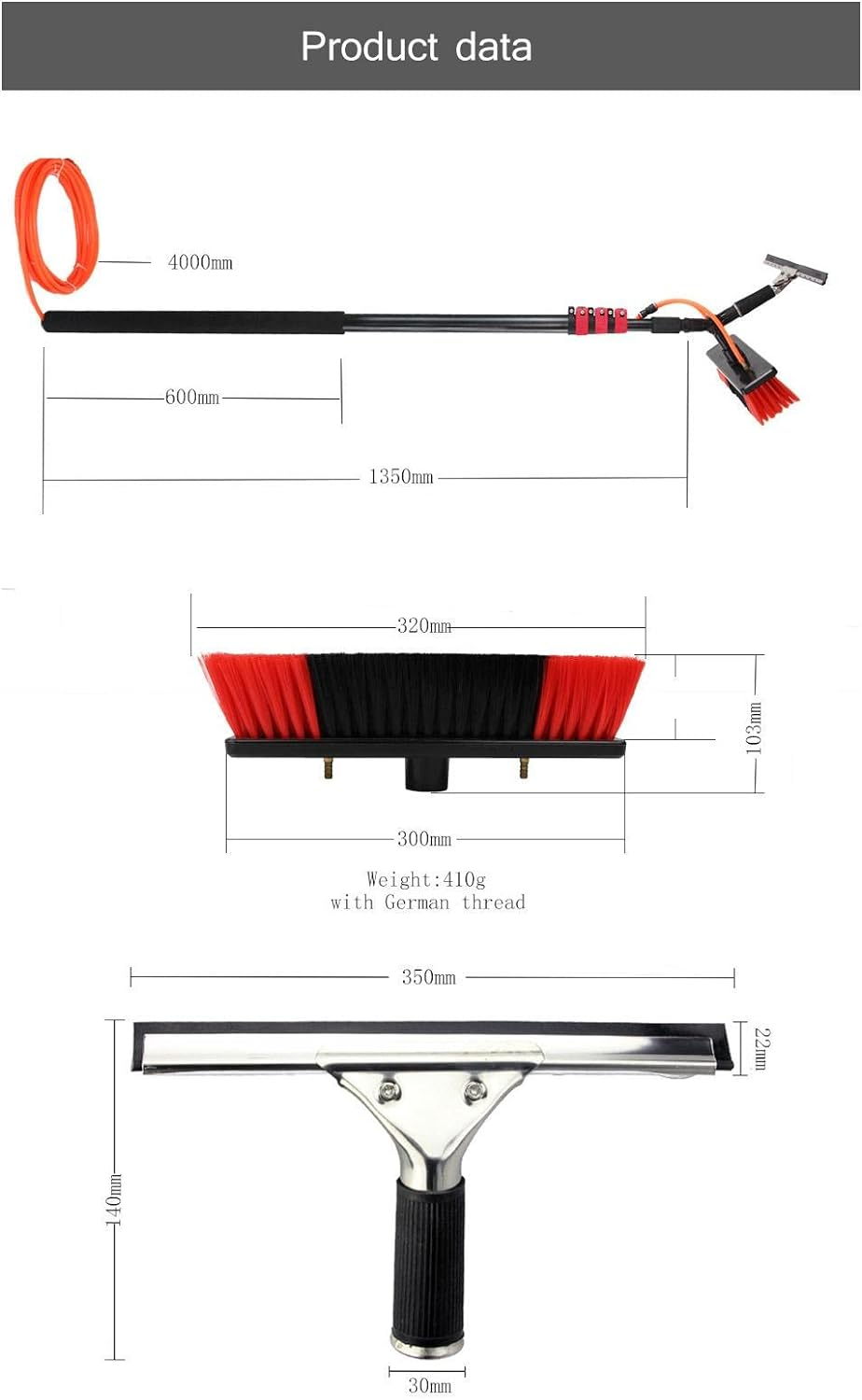 New Product High-Strength Aluminum Retractable Water Fed Brush for Window and Solar Panel Cleaning Brush