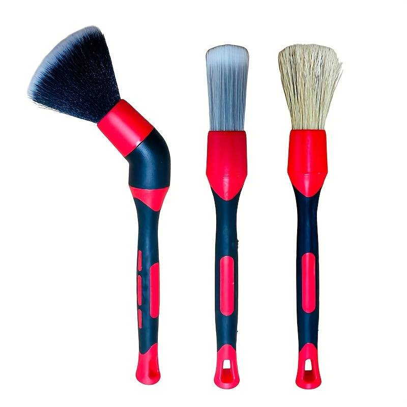 zhenda car engine care cleaning detail wood brush kit 3 pcs car detailing brush kit with long handle