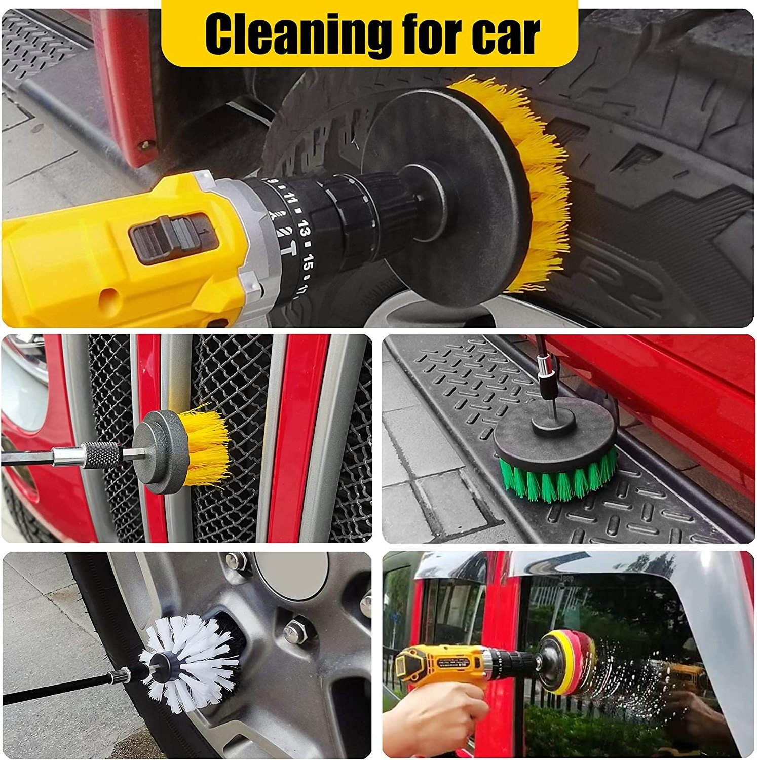 3 Pcs Electric Scrubber Brush of Drill Kit Plastic for Cleaning Carpet, Wheels, Tiles, etc