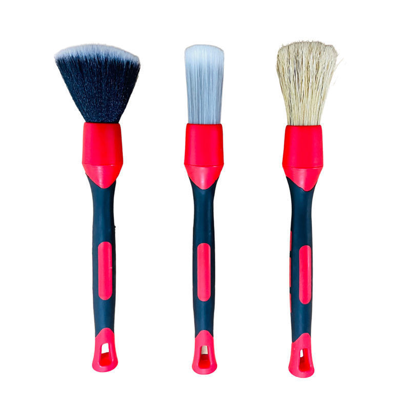 zhenda car engine care cleaning detail wood brush kit 3 pcs car detailing brush kit with long handle