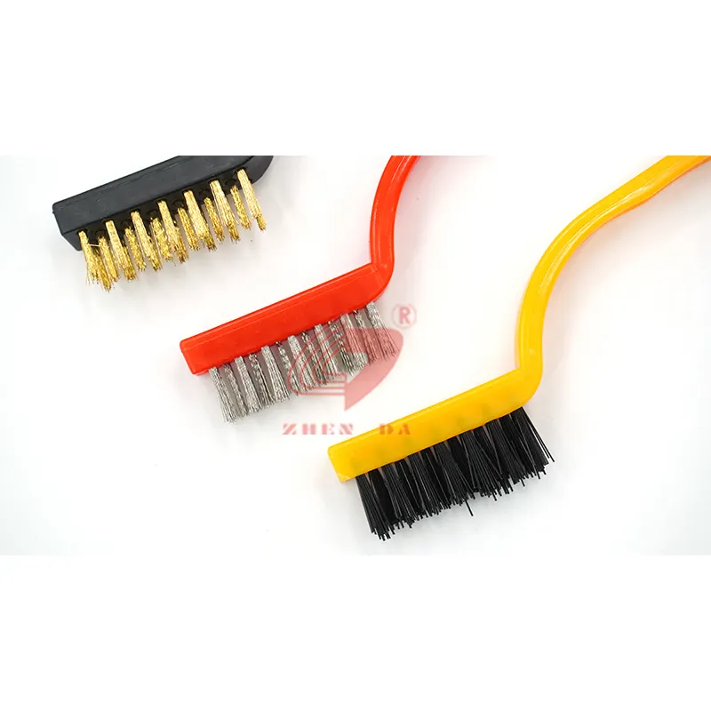 3PCS Hot Sale Copper Instrument Cleaning Rust Brushes Set Plastic Handle Stainless Brass Nylon Wheel Steel Wire Brushes