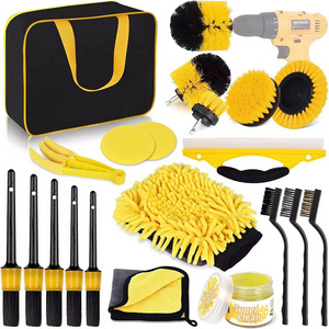 best selling 20 pcs auto detailing brush set car detailing brush kit with car wash gel and portable carry bag