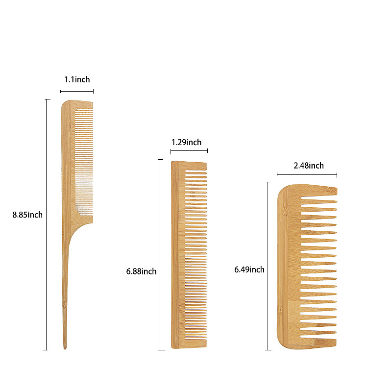 6 In 1 Custom Logo Natural  Paddle Hair Brush Set Bamboo Wood Hair Brush and Comb Set Detangling Hair Brush Set for Women