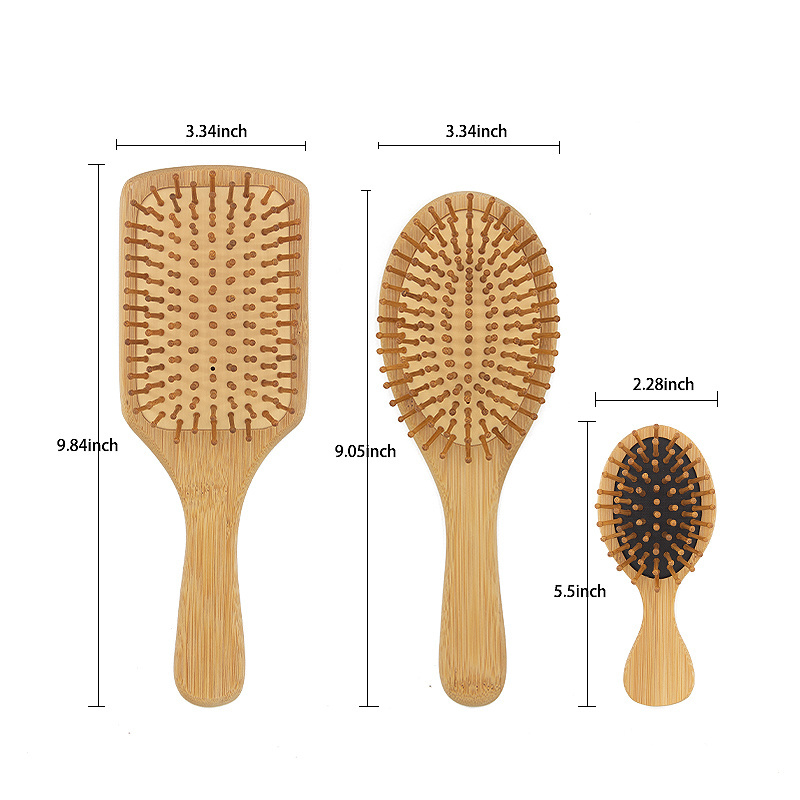 6 In 1 Custom Logo Natural  Paddle Hair Brush Set Bamboo Wood Hair Brush and Comb Set Detangling Hair Brush Set for Women