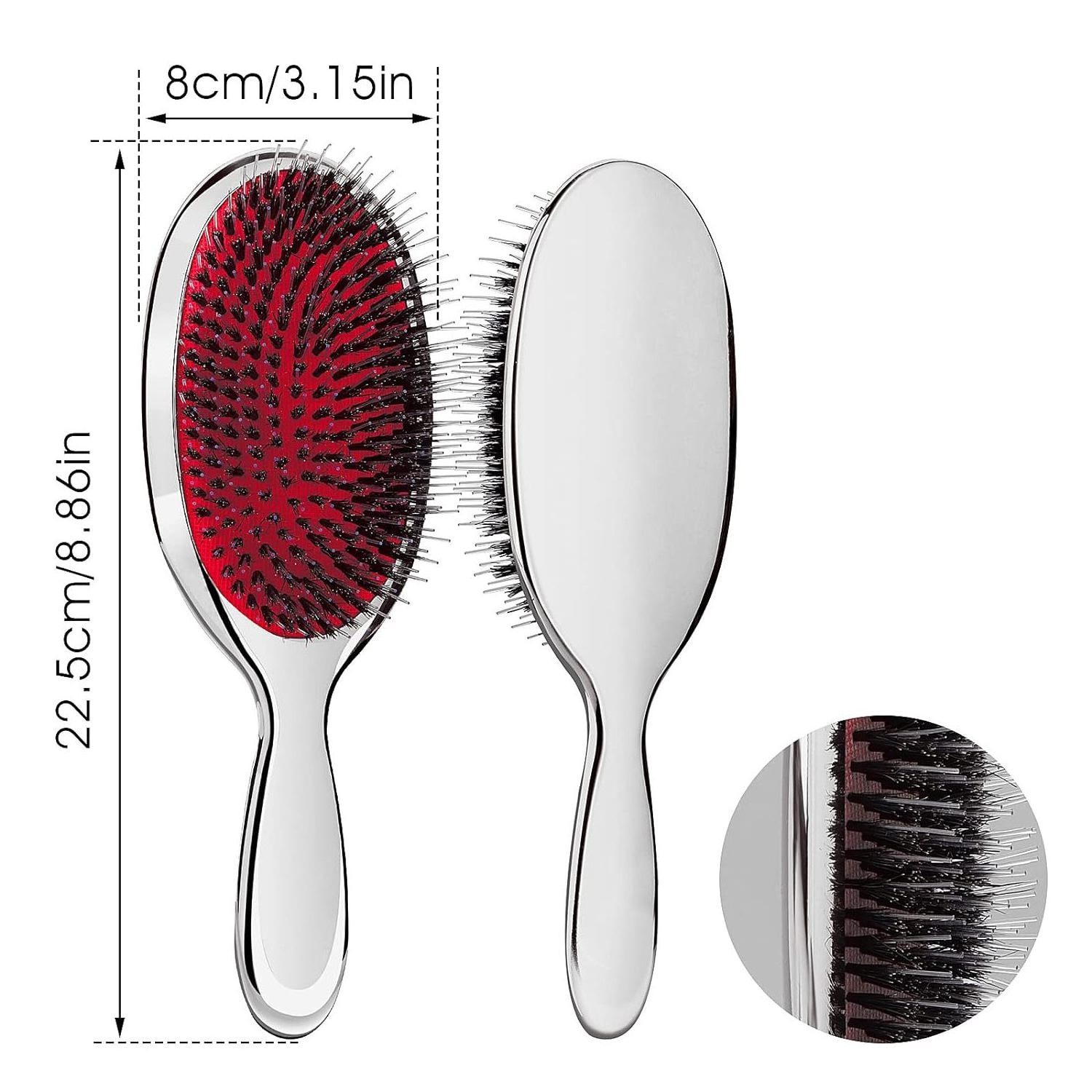 Anti-static Silver Hair Brush Paddle Massage Hair Extension Brush Professional Detangle Natural Bristle Cushion Nylon Brush