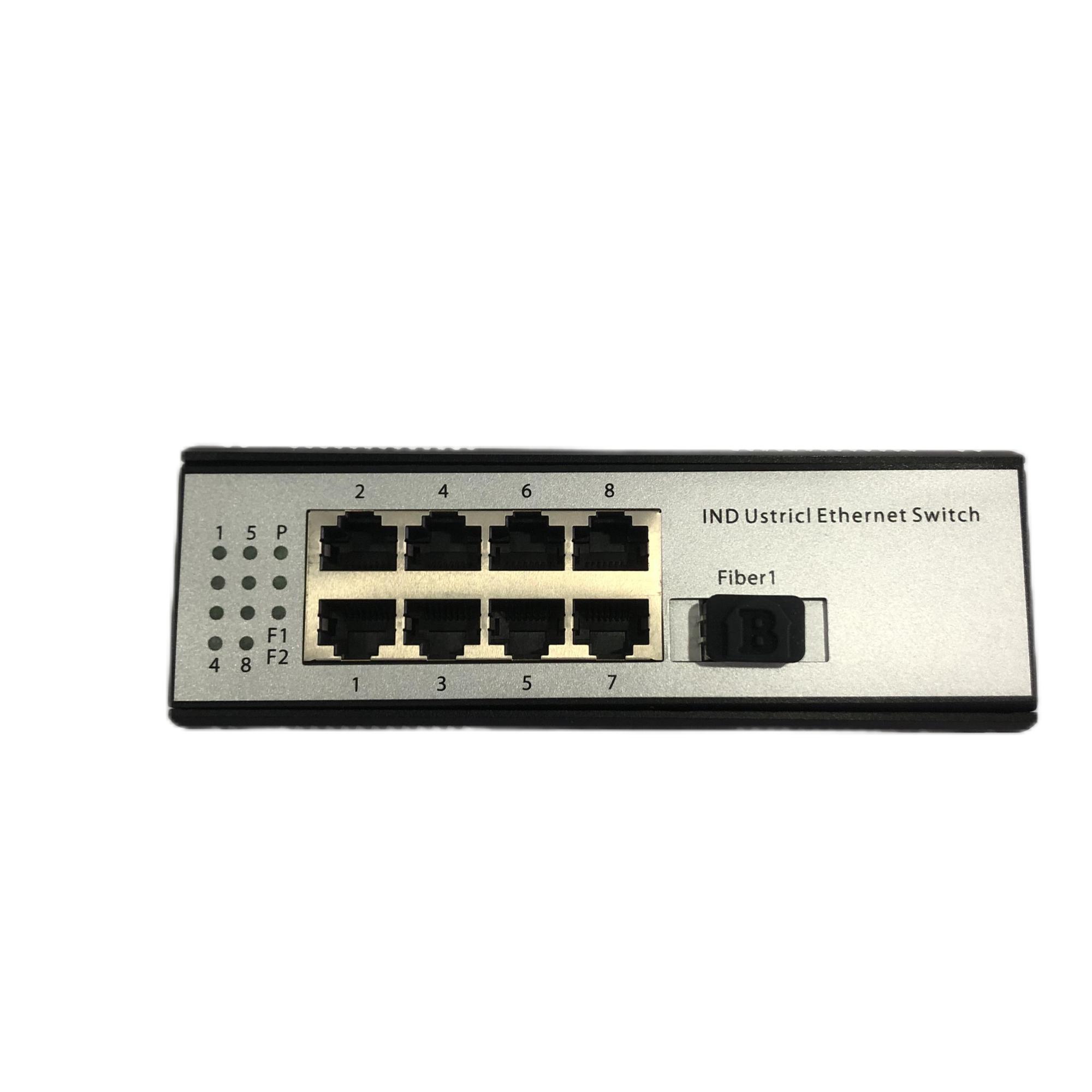 Din Rail Fiber 1 Ethernet Switch 8 Ports Industrial PoE Network Switches Factory OEM