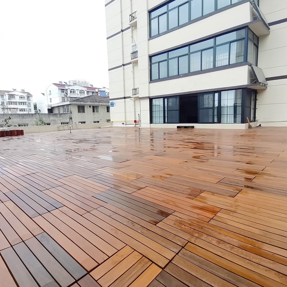 DIY  IPE Wood Deck Tile with interlocking plastic base outdoor decking tile flooring