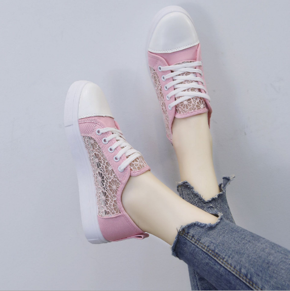 New design cheap factory wholesale custom casual fashion students girls lace-up Mesh hollow flat women white sport shoes