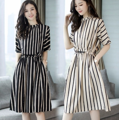 Fashion design ladies clothing Korean short sleeve stripe dresses chiffon girl summer dress