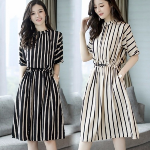 Fashion design ladies clothing Korean short sleeve stripe dresses chiffon girl summer dress