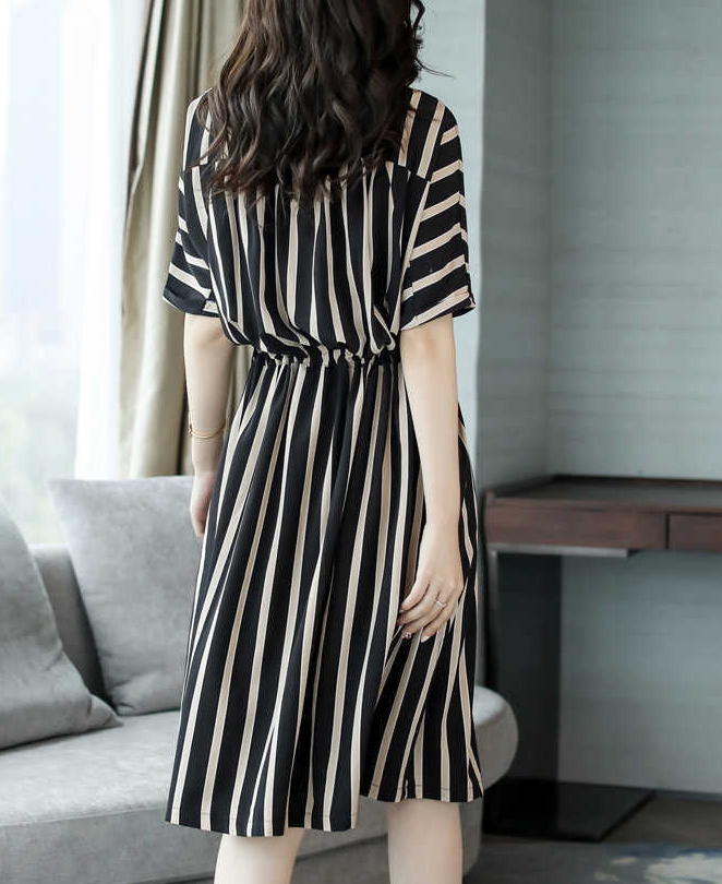 Fashion design ladies clothing Korean short sleeve stripe dresses chiffon girl summer dress