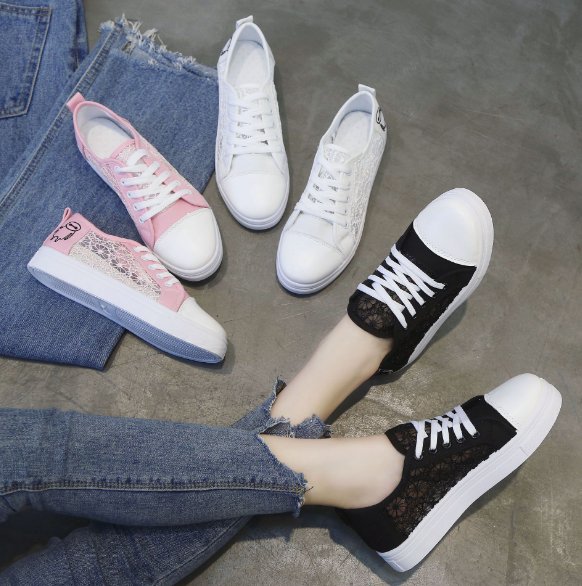 New design cheap factory wholesale custom casual fashion students girls lace-up Mesh hollow flat women white sport shoes