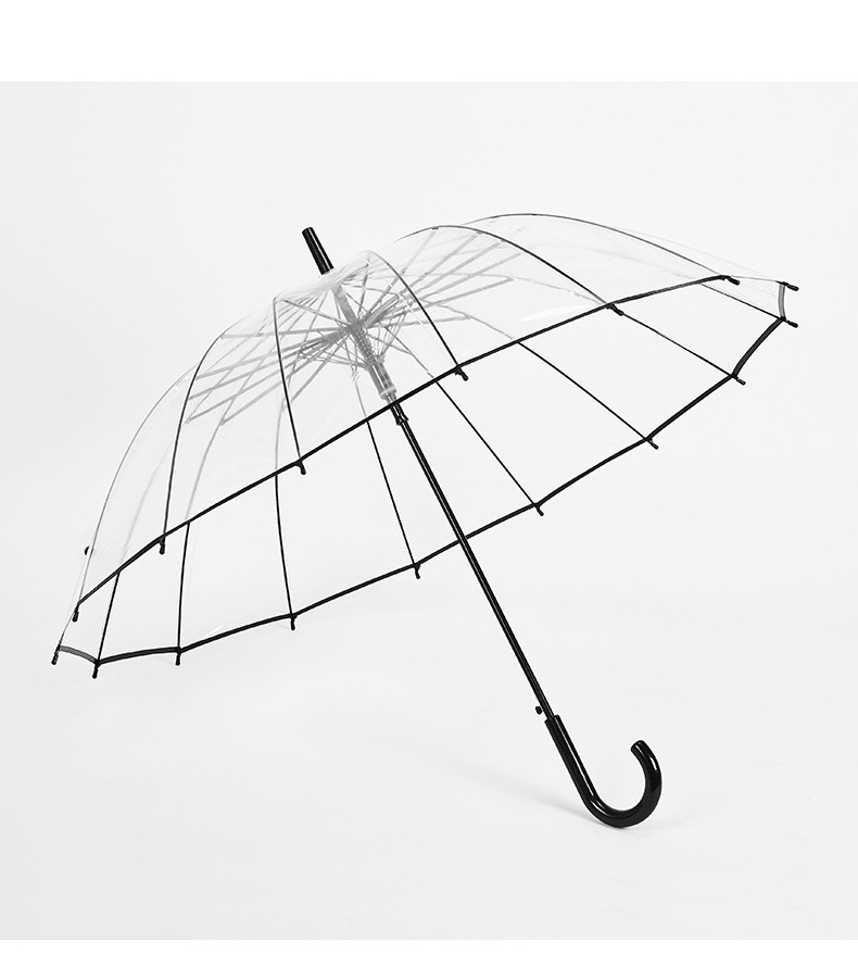 AI-MICH Girls Windproof Clear Rainy PVC Photo Dome Wave White Stick Long Shaft Straight Transparent Umbrellas Smart Umbrella