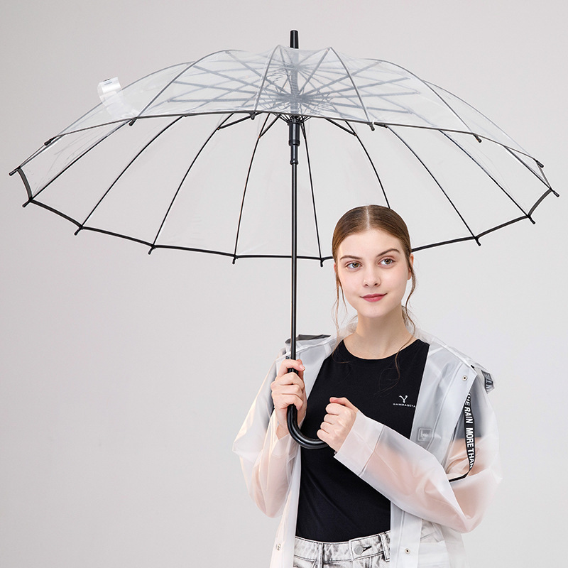 AI-MICH Girls Windproof Clear Rainy PVC Photo Dome Wave White Stick Long Shaft Straight Transparent Umbrellas Smart Umbrella