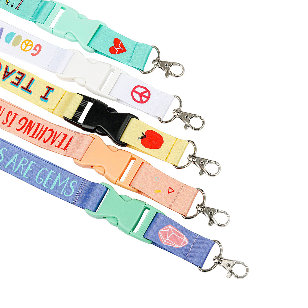 Promotional Custom Logo Pattern Teacher Id Accessories Keychain Sublimation Plain Material Neck Strap Custom Polyester Lanyards